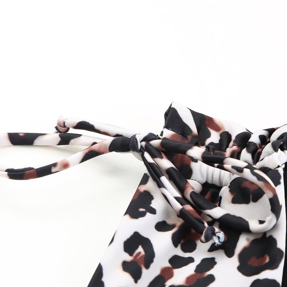 Black Plus Size Leopard Print Ruched Ruffle V Neck One-piece Swimsuit - Picture 7 of 12